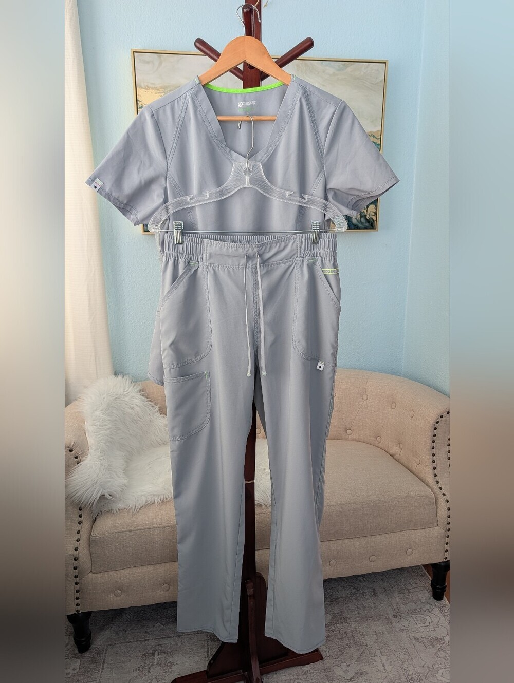 ScrubStar Top & Pants Set Gray  Sz M